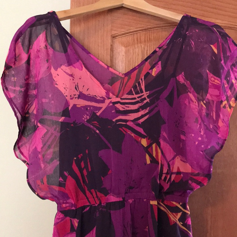 Express Pink Purple Floral Chiffon Sleeve Dress M - Picture 2 of 4